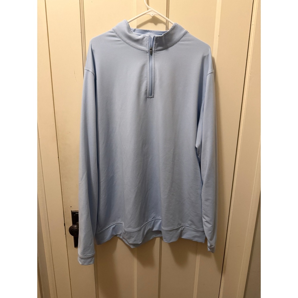 Peter Millar Mens 3XL Blue White Micro Stripe 1/4 Zip Pullover Golf Sweater